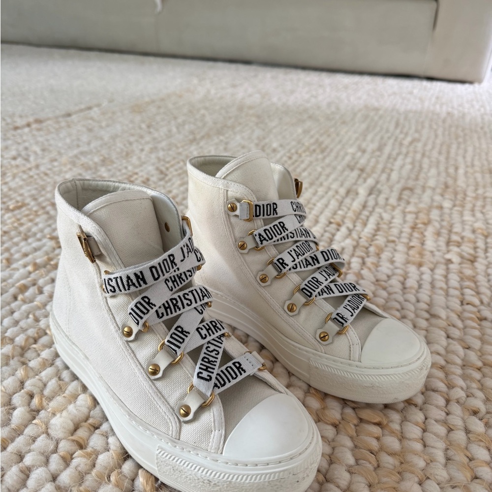 Dior White High-Top Sneakers with Logo Laces